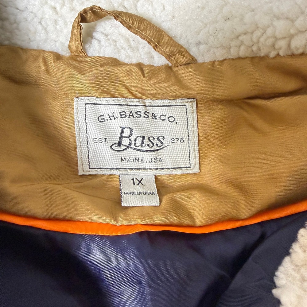 GH Bass Quilted Vest Womens 1X Tan Mustard Sherpa Collar Full Zip Puffer Vest - Picture 4 of 8